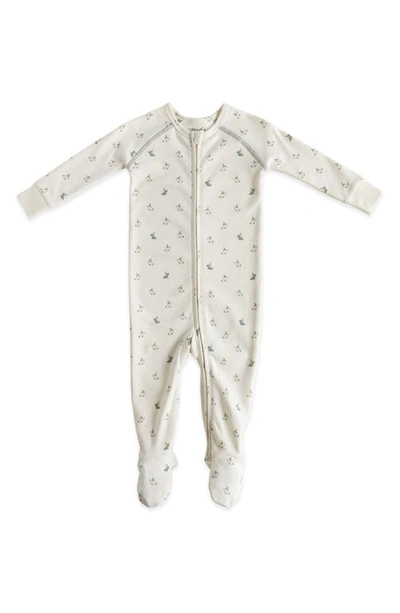 Shop Pehr Hatchlings Zip Fitted One-piece Organic Cotton Pajamas In Ivory Bunny