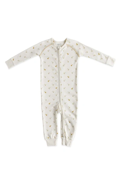 Shop Pehr Hatchlings Zip Fitted One-piece Organic Cotton Pajamas In Ivory Duck