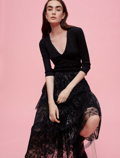 Maje Robe En Jersey Et Dentelle Paillettes In Black | ModeSens