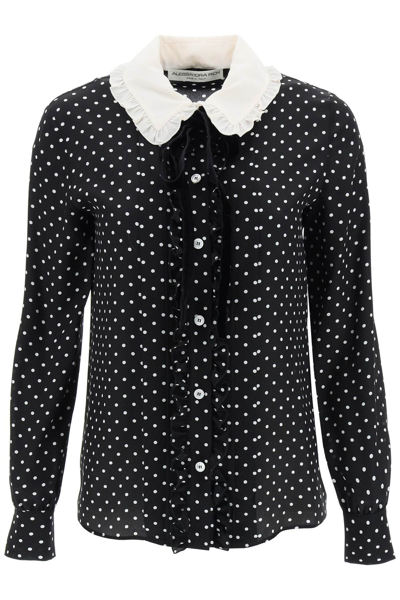 Shop Alessandra Rich Polka Dot Silk Shirt With Ruffle Details In Multicolor