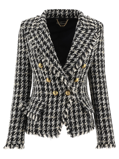 Elisabetta Franchi Black And White Tweed Double Breasted Jacket | ModeSens