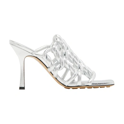 Bottega Veneta Green Nappa Leather Sandals With 10cm Heel For Women In Silver