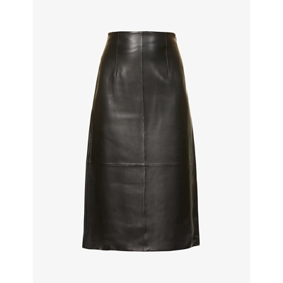 Theory Womens Faux Leather Midi Pencil Skirt In Black