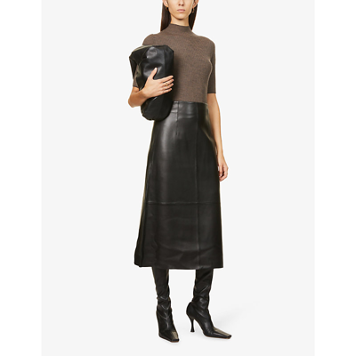 Theory Womens Faux Leather Midi Pencil Skirt In Black