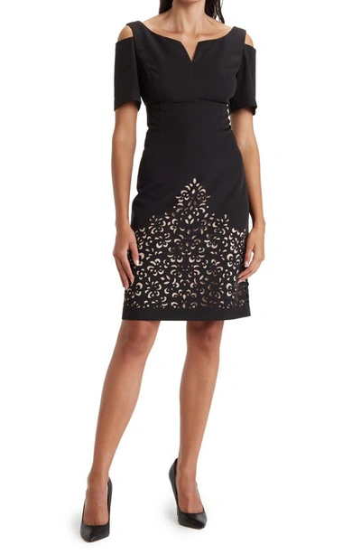 Shop Focus By Shani Cold Shoulder Laser Cut Dress In Black