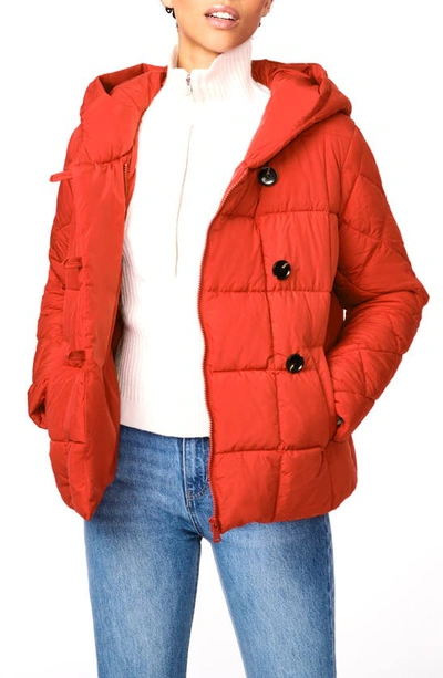 Shop Bernardo Hooded Recycled Polyester Puffer Jacket In Molten Lava