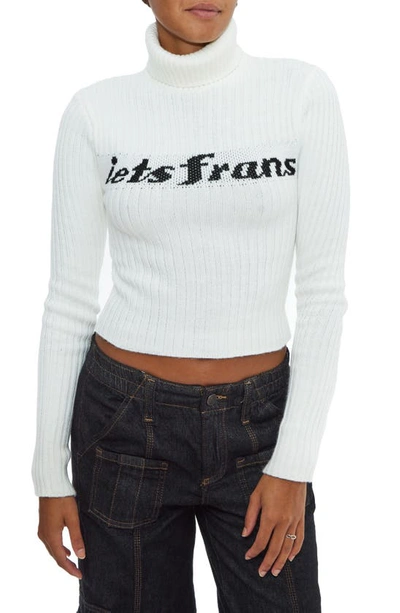Iets Frans Logo Turtleneck Crop Sweater In White | ModeSens