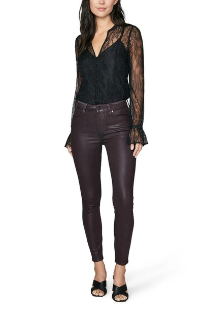 Paige Hoxton Coated High Waist Ankle Skinny Jeans In Black Cherry Luxe Coating