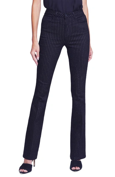 Shop L Agence Selma Metallic Pinstripe Cotton Blend Pants In Black/ Silver Glitter Stripe
