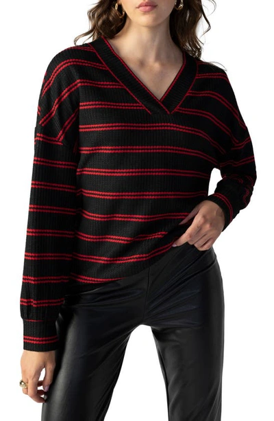 Shop Sanctuary Waffle Knit Tunic Top In Black/ Red