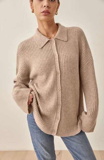 Shop Reformation Fantino Recycled Cashmere Blend Cardigan In Oatmeal