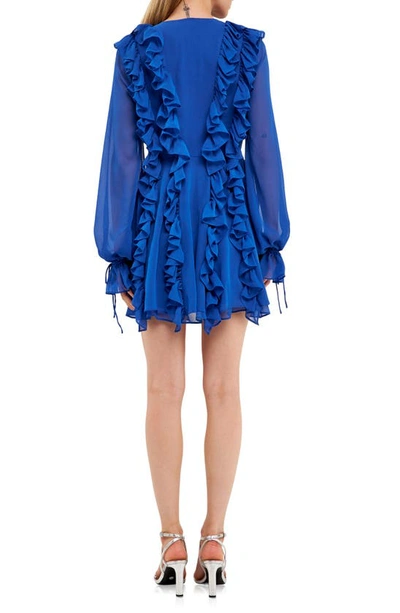 Endless Rose Ruffle Tie Front Long Sleeve Minidress In Royal Blue