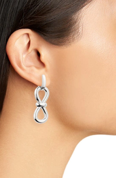 Shop Mach & Mach Bow Drop Earrings In Silver