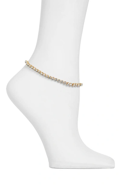 Shop Amina Muaddi Tennis Anklet In White Crystals & Gold Base
