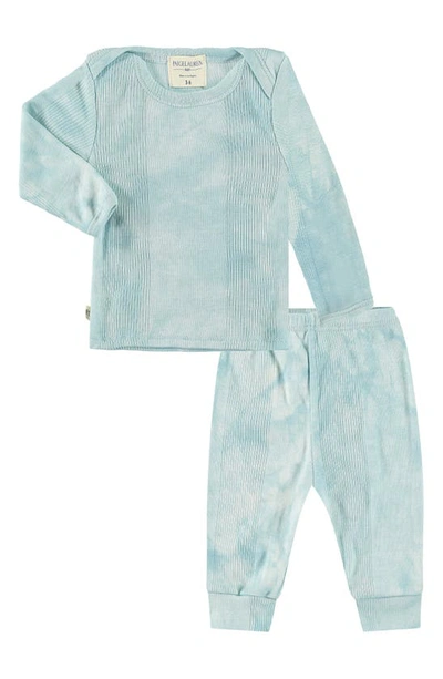 Shop Paigelauren Ribbed Cotton & Modal Long Sleeve T-shirt & Pants Set In Marble Teal