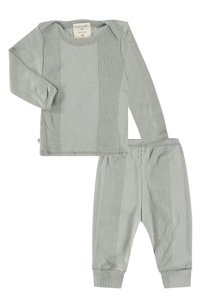 Shop Paigelauren Ribbed Cotton & Modal Long Sleeve T-shirt & Pants Set In Grey