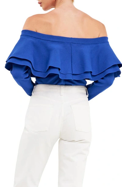 Endless Rose Off The Shoulder Knit Top In Cobalt Blue