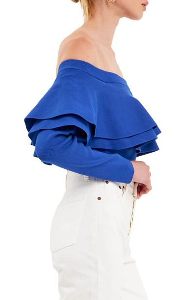 Endless Rose Off The Shoulder Knit Top In Cobalt Blue