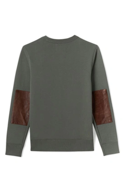 Shop Billy Reid Dover Crewneck Sweatshirt With Leather Elbow Patches In Grey Green