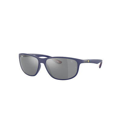 Shop Ray Ban Sunglasses Unisex Rb4394m Scuderia Ferrari Collection - Blue Frame Grey Lenses 61-14