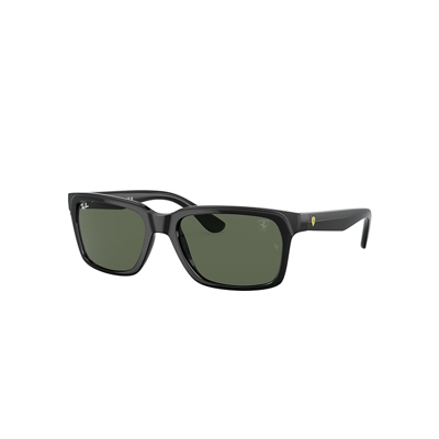 Shop Ray Ban Sunglasses Unisex Rb4393m Scuderia Ferrari Collection - Black On Black Frame Green Lenses 56-18