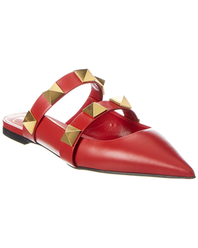 Shop Valentino Roman Stud Leather Flat In Red