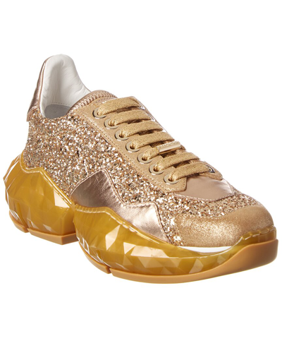 Shop Jimmy Choo Diamond/f Leather & Glitter Sneaker In Gold