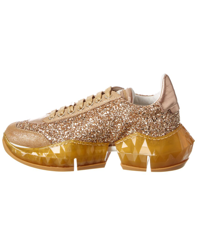 Shop Jimmy Choo Diamond/f Leather & Glitter Sneaker In Gold