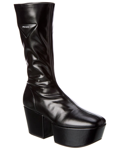 Shop Prada Tech Leather Platform Boot In Black