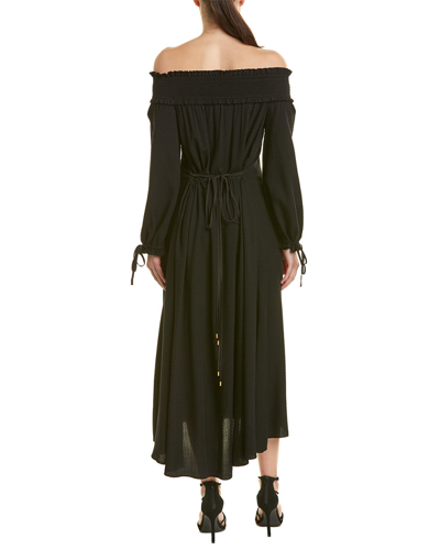 Shop Tibi Flocked Off-the-shoulder Silk Maxi Dress In Black