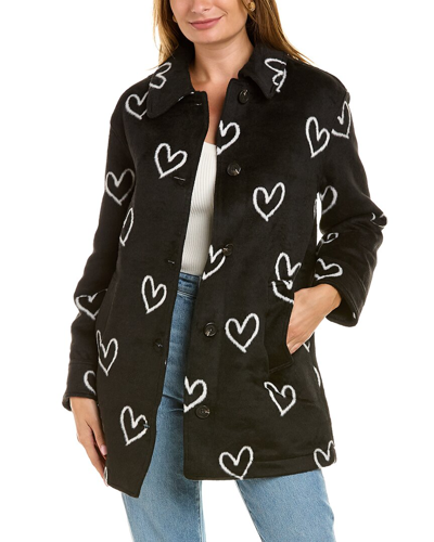 Shop Avec Les Filles Heart Relaxed Coat In Black