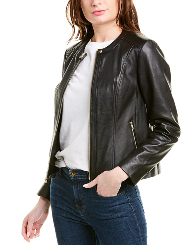 Shop Cole Haan Leather Jacket In Black