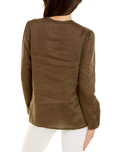 Shop James Perse Linen Peasant Blouse In Green
