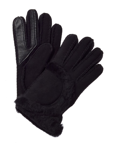 Shop Ugg Exposed Seam Suede Gloves In Black