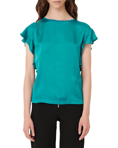 Maje Tola Ruffled Silk-satin And Cotton-jersey Top In Nocolor