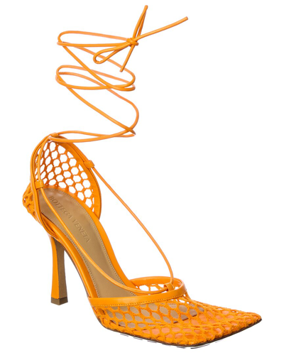 Shop Bottega Veneta Stretch Leather Ankle Wrap Sandal In Orange