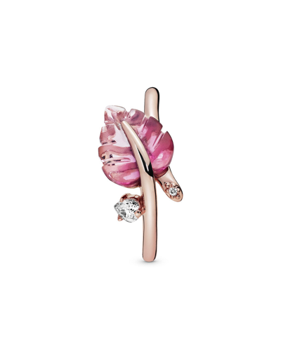 Shop Pandora Rose 14k Rose Gold Plated Pink Murano Glass Cz Leaf Ring In Nocolor
