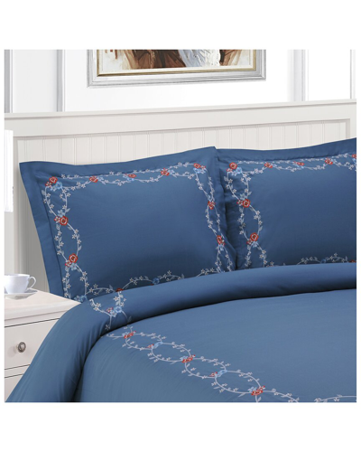 Shop Superior Helena Embroidered 3pc Duvet Cover Set In Blue