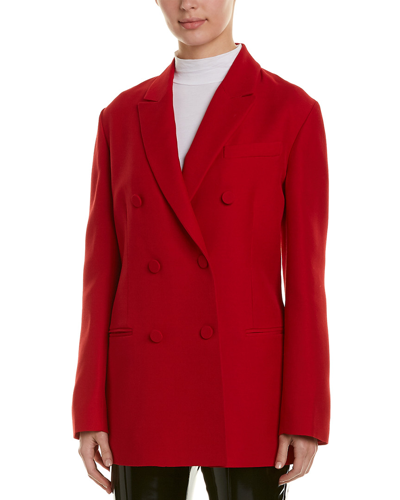 Shop Valentino Double-breasted Silk & Wool-blend Blazer In Red