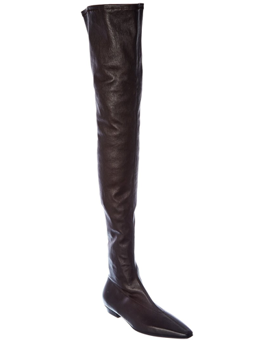 Shop Bottega Veneta Almond Leather Over-the-knee Boot