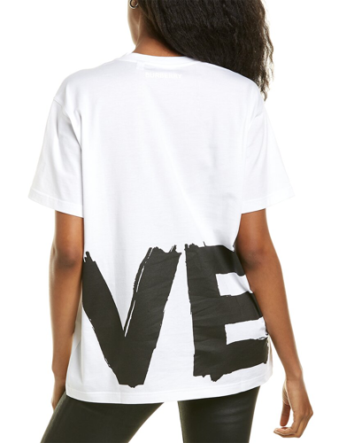 Shop Burberry Love Print Oversized T-shirt In White
