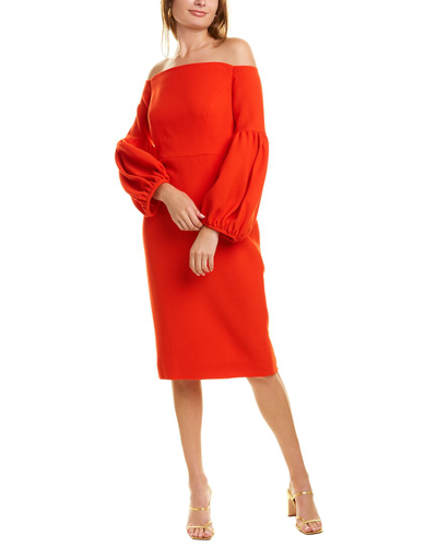 Shop Lela Rose Off-the-shoulder Wool-blend Dress In Red