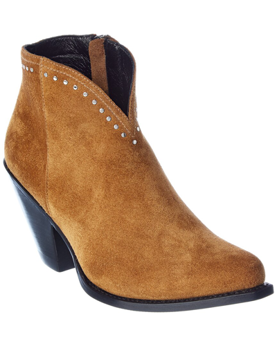 Shop Celine Cropped Suede Bootie In Brown