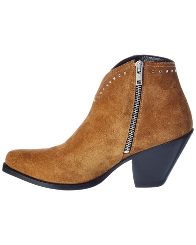 Shop Celine Cropped Suede Bootie In Brown