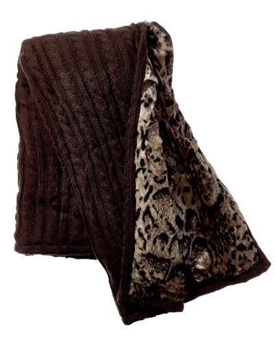 Shop Donna Salyers Fabulous-furs Donna Salyers Fabulous Furs Faux Fur Reversible Cable Knit Throw In Chocolate