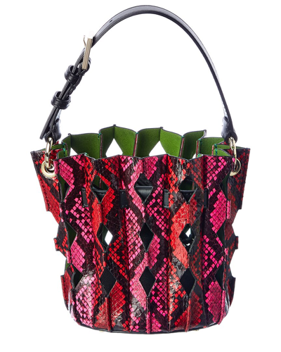 Shop Sara Battaglia Plisse Mini Snakeskin Bucket Bag In Pink