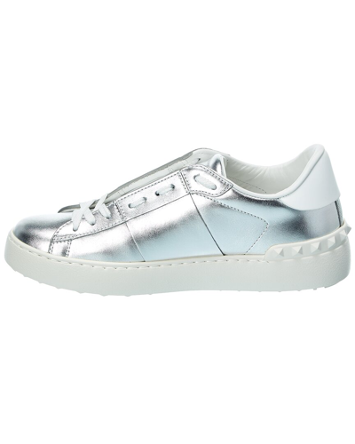 Shop Valentino Vltn Leather Sneaker In Silver