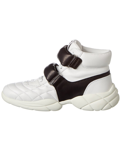 Shop Miu Miu Leather High-top Sneaker In White
