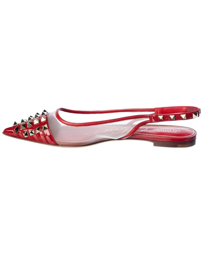 Shop Valentino Rockstud Alcove Patent & Mesh Slingback Flat In Red