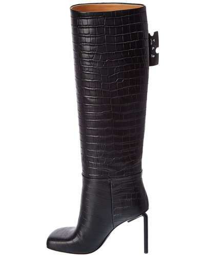 Shop Off-white Allen Croc-embossed Leather Knee High Boot In Black